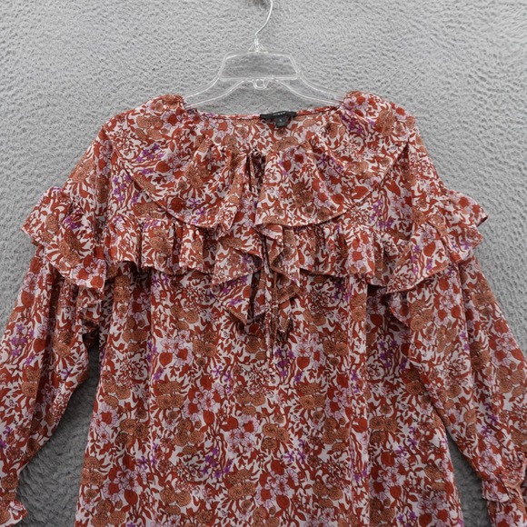 J CREW Ruffle Crinkle Chiffon Floral Print Top Small Orange Purple Womens Ruffle - Picture 3 of 12